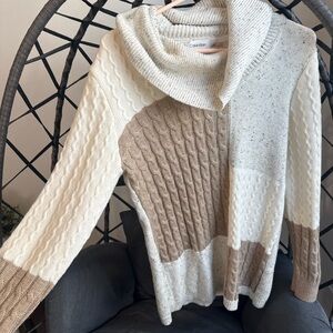 Calvin Klein Women's Cowl Neck Sweater - Cream and Brown